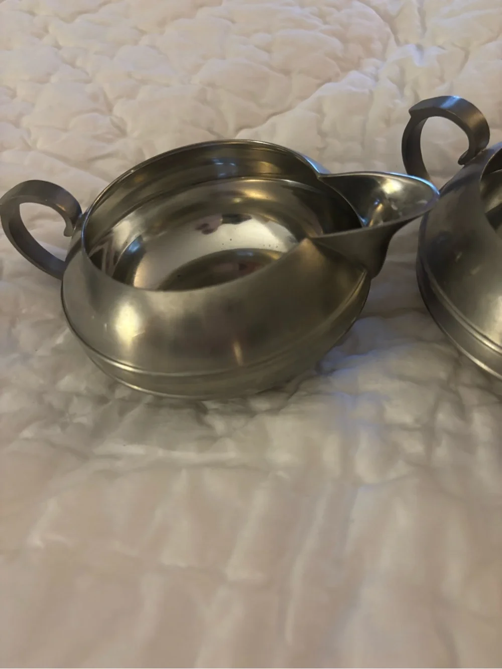Vintage Silver Pewter Sugar and Creamer Set from Brazil